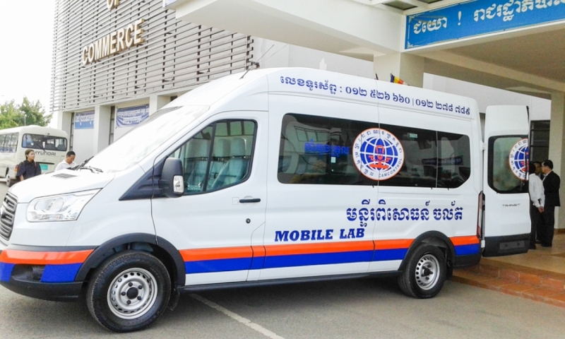 The first mobile food testing lab was officially launched yesterday. KT/Sok Chan. Photo grabbed from Khmer Times.